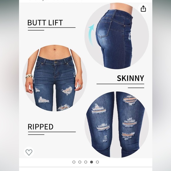 NWT New Tengfu Size 6 Skinny Distressed Denim Blue Jeans Cuffed - Picture 4 of 12